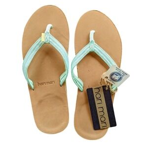 New Hari Mari Women's Scouts II Flip Flop Sandals 10M Aqua Leather MSRP $65 Cute